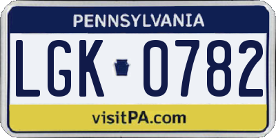 PA license plate LGK0782