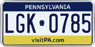 PA license plate LGK0785