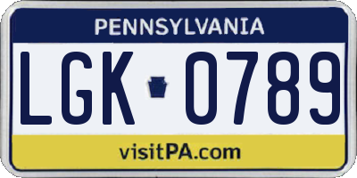 PA license plate LGK0789