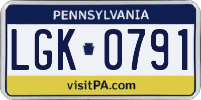 PA license plate LGK0791