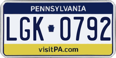 PA license plate LGK0792