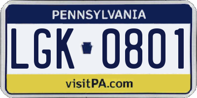 PA license plate LGK0801