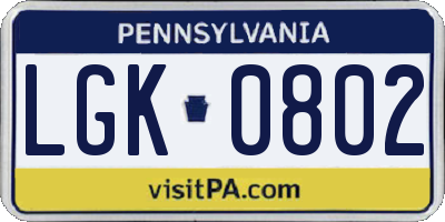 PA license plate LGK0802