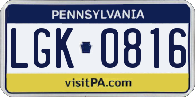 PA license plate LGK0816