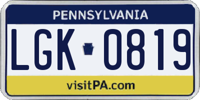 PA license plate LGK0819