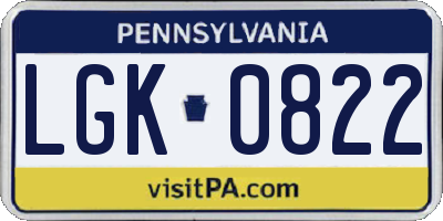 PA license plate LGK0822