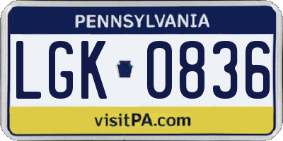 PA license plate LGK0836