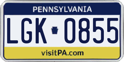 PA license plate LGK0855