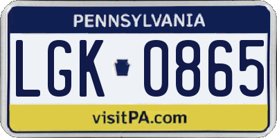PA license plate LGK0865