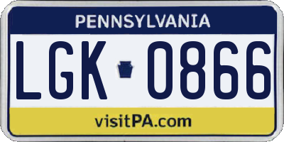 PA license plate LGK0866