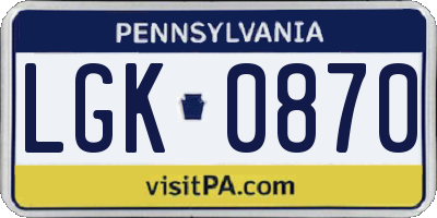 PA license plate LGK0870