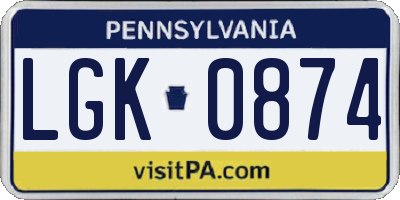 PA license plate LGK0874