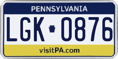 PA license plate LGK0876