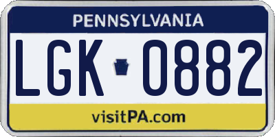 PA license plate LGK0882