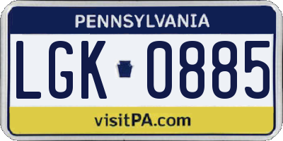 PA license plate LGK0885