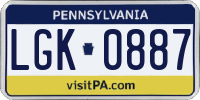 PA license plate LGK0887