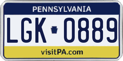 PA license plate LGK0889