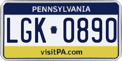 PA license plate LGK0890