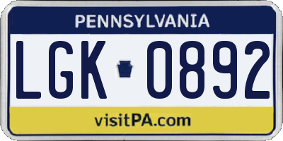 PA license plate LGK0892