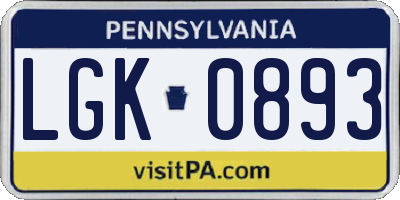 PA license plate LGK0893