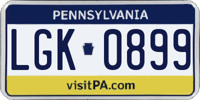 PA license plate LGK0899