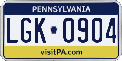 PA license plate LGK0904