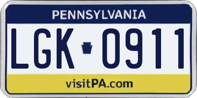 PA license plate LGK0911