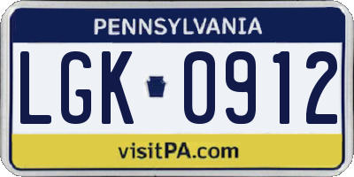 PA license plate LGK0912