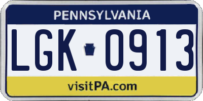 PA license plate LGK0913