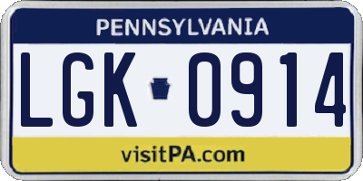 PA license plate LGK0914