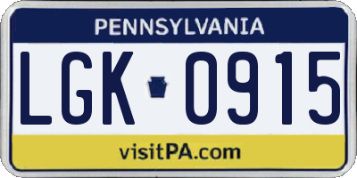PA license plate LGK0915