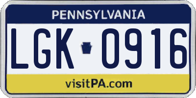 PA license plate LGK0916