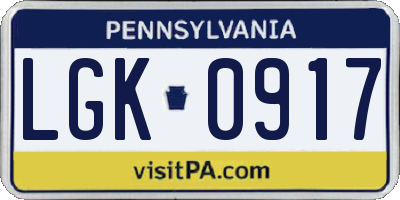 PA license plate LGK0917