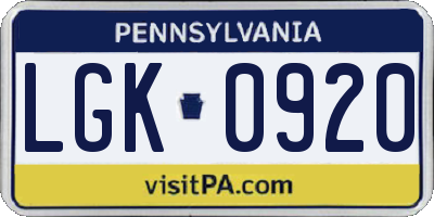 PA license plate LGK0920