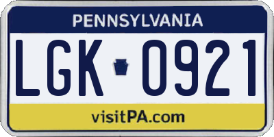 PA license plate LGK0921