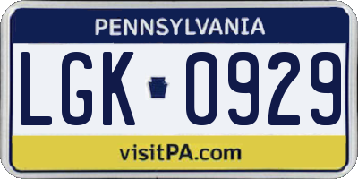 PA license plate LGK0929
