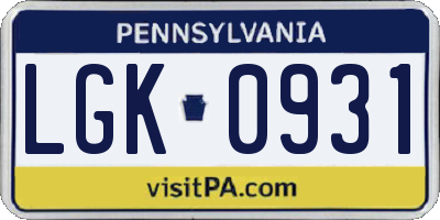PA license plate LGK0931