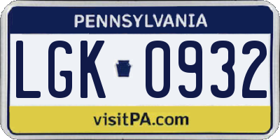 PA license plate LGK0932