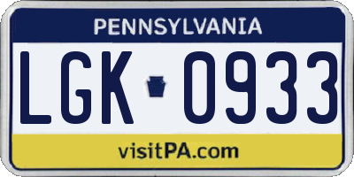 PA license plate LGK0933