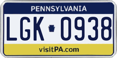 PA license plate LGK0938