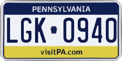 PA license plate LGK0940