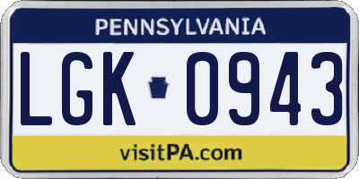 PA license plate LGK0943