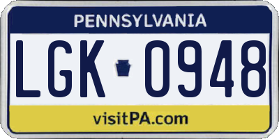 PA license plate LGK0948