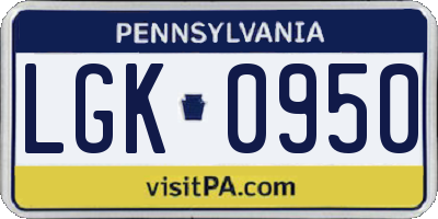 PA license plate LGK0950