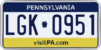 PA license plate LGK0951