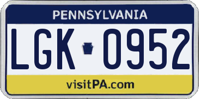 PA license plate LGK0952