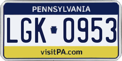 PA license plate LGK0953