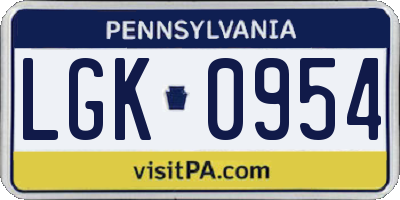 PA license plate LGK0954