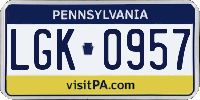 PA license plate LGK0957