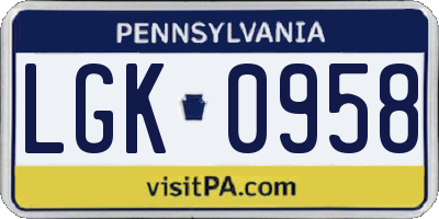 PA license plate LGK0958